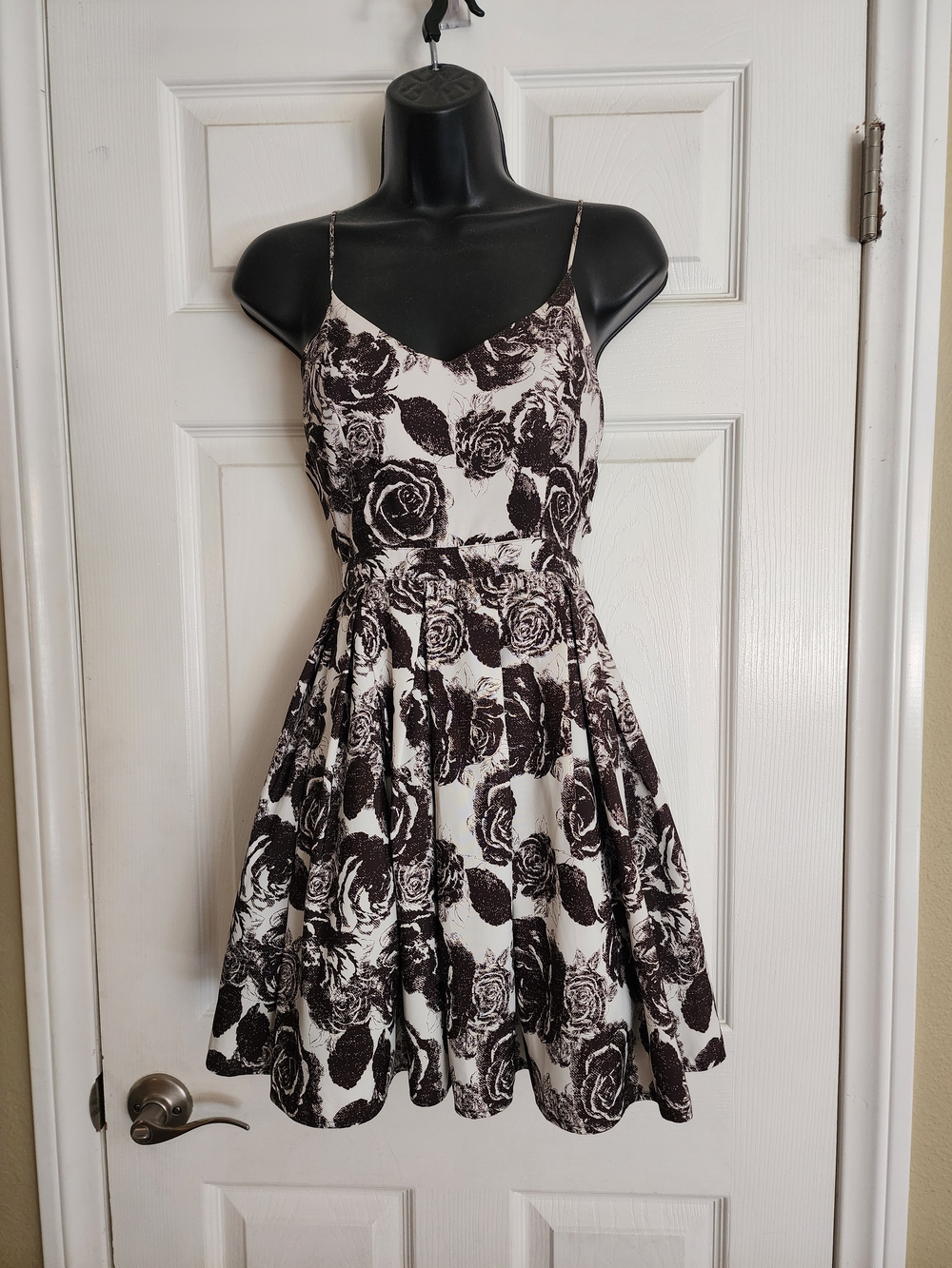 Floral Print Spaghetti Strap Party Dress - Brown & White
